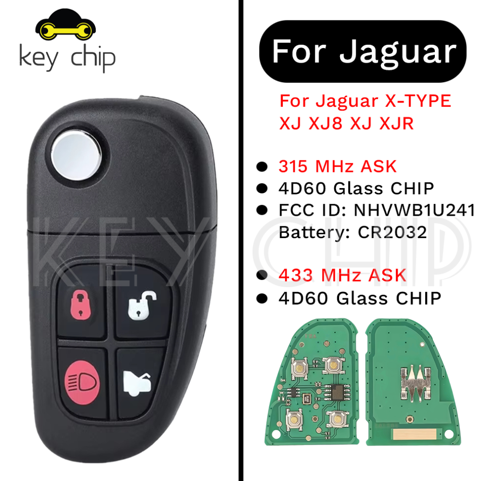 Flip Remote Key For Jaguar X-Type Xj Xj8 Xj Xjr 4D60 Glass Chip Fcc Id: Nhvwb1u241 433 Mhz Ask 6935161664133