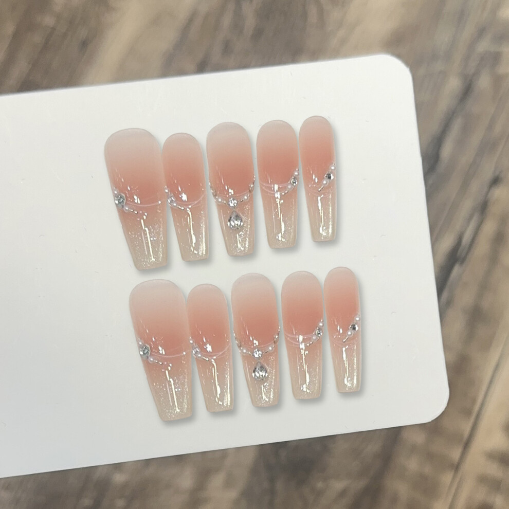 Dachuang Beauty (1181 Long T, S) 10Pcs Cat Eye False Nails With Rhinestones