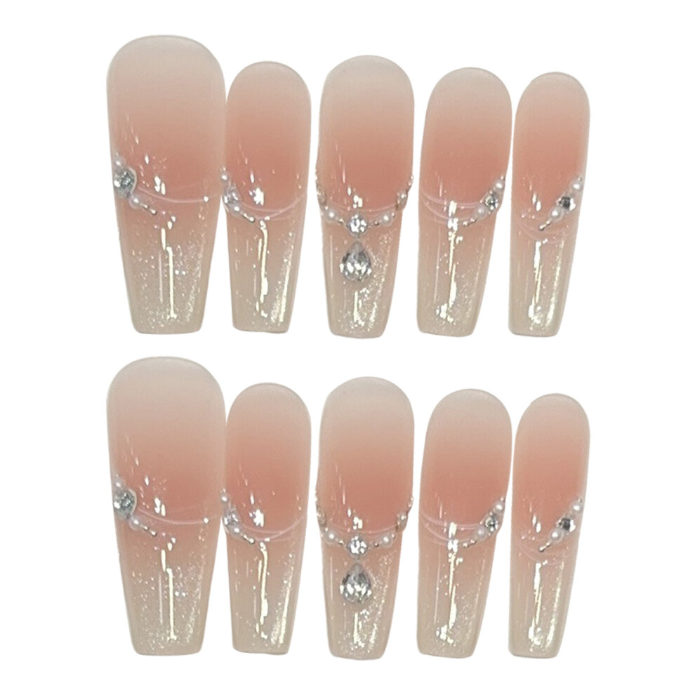 Dachuang Beauty (1181 Long T, Xs) 10Pcs Cat Eye False Nails With Rhinestones