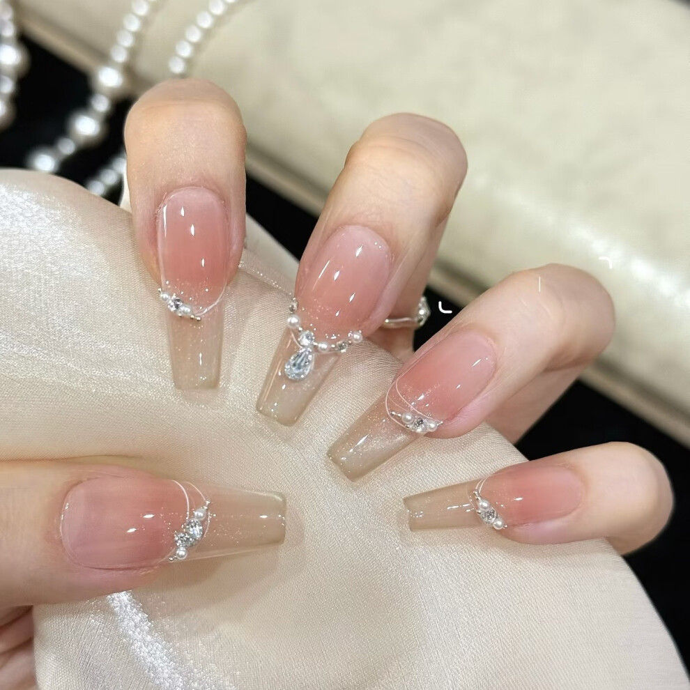 Dachuang Beauty (1181 Long T, M) 10Pcs Cat Eye False Nails With Rhinestones
