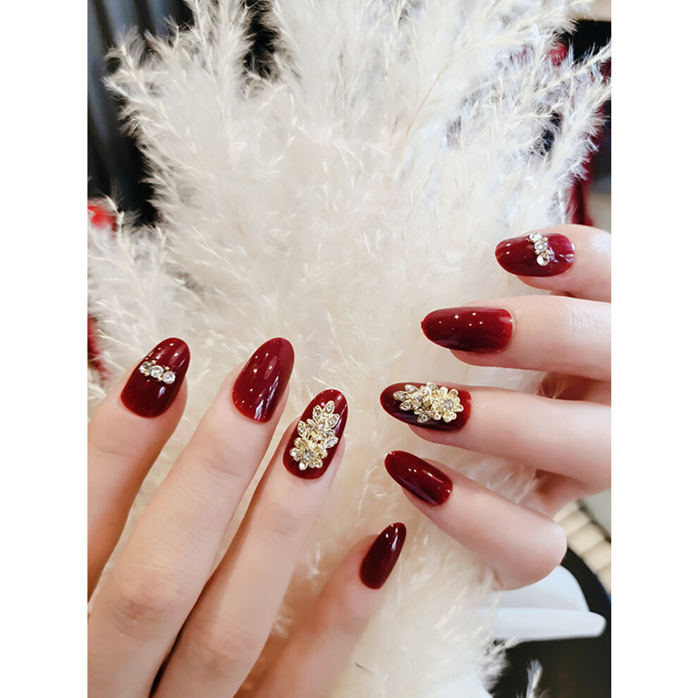 Dcph-Clothing Burgundy Rhinestone False Nails - Sweet & Reusable