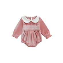 (12-18 Months, Pink) Vianočný zamatový overal s golierom pre bábiky pre dievčatá s dlhým rukávom a výšivkou