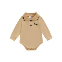 (6-9 Months, Beige) Romper Buachaillí Leanbh, Culaith Fhómhair le Coiléar le Bróidnéireacht Dineasár, Éadaí do Lá Ócáideach