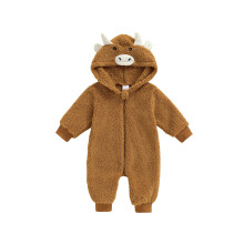 (6-9 Months, Brown) Detský halloweensky kostým býka, plyšový dlhý rukáv s kapucňou a zipsom, celovečerný overal, jeseň/zima