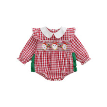 (3-6 Months, Red) Vianočný overal pre dievčatká s potlačou, výšivkou Santa Clausa a dlhým rukávom
