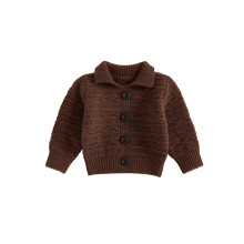 (6-12 Months, Brown) Kids Fall Cardigan Solid Color Lapel Long Sleeve Button Decor Warm Winter Pullover Sweater Clothes for Girls Boys