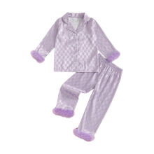 (18-24 Months, Purple) Baby-Mädchen-Pyjama-Set mit Karomuster, modischem Oberteil und langen Ärmeln, bestehend aus Hose und zweitem Teil.