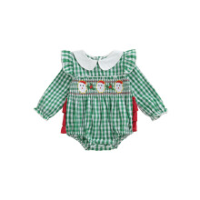 (3-6 Months, Green) Vianočný overal pre dievčatká s potlačou, výšivkou Santa Clausa a dlhým rukávom