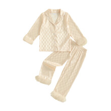 (4-5 Years, Apricot) Baby-Mädchen-Pyjama-Set mit Karomuster, modischem Oberteil und langen Ärmeln, bestehend aus Hose und zweitem Teil.