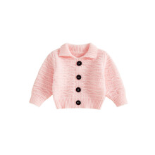 (18-24 Months, Pink) Kids Fall Cardigan Solid Color Lapel Long Sleeve Button Decor Warm Winter Pullover Sweater Clothes for Girls Boys
