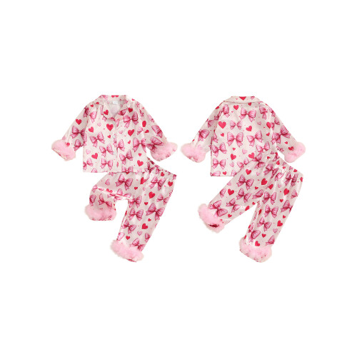 (12-18 Months, Pink) Σετ Φθινοπωρινής Πιτζάμας Μανσέτες, Καρδιά/Κεράσι 1