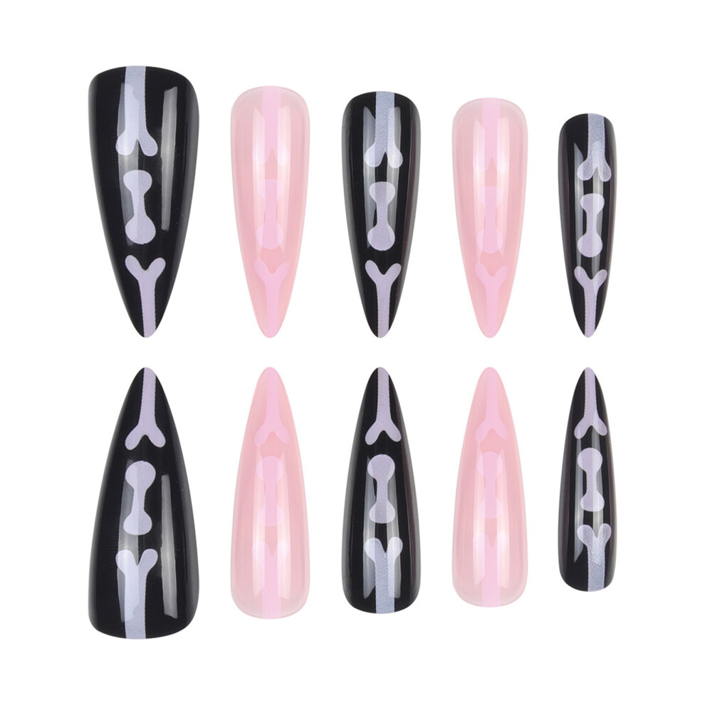 Hue-Grain Halloween Press-On Nails, Pink & Black, Long Lasting