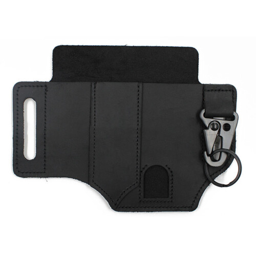 (Black leather) Leather EDC Pocket Organizer for Men - Multitool Sheath