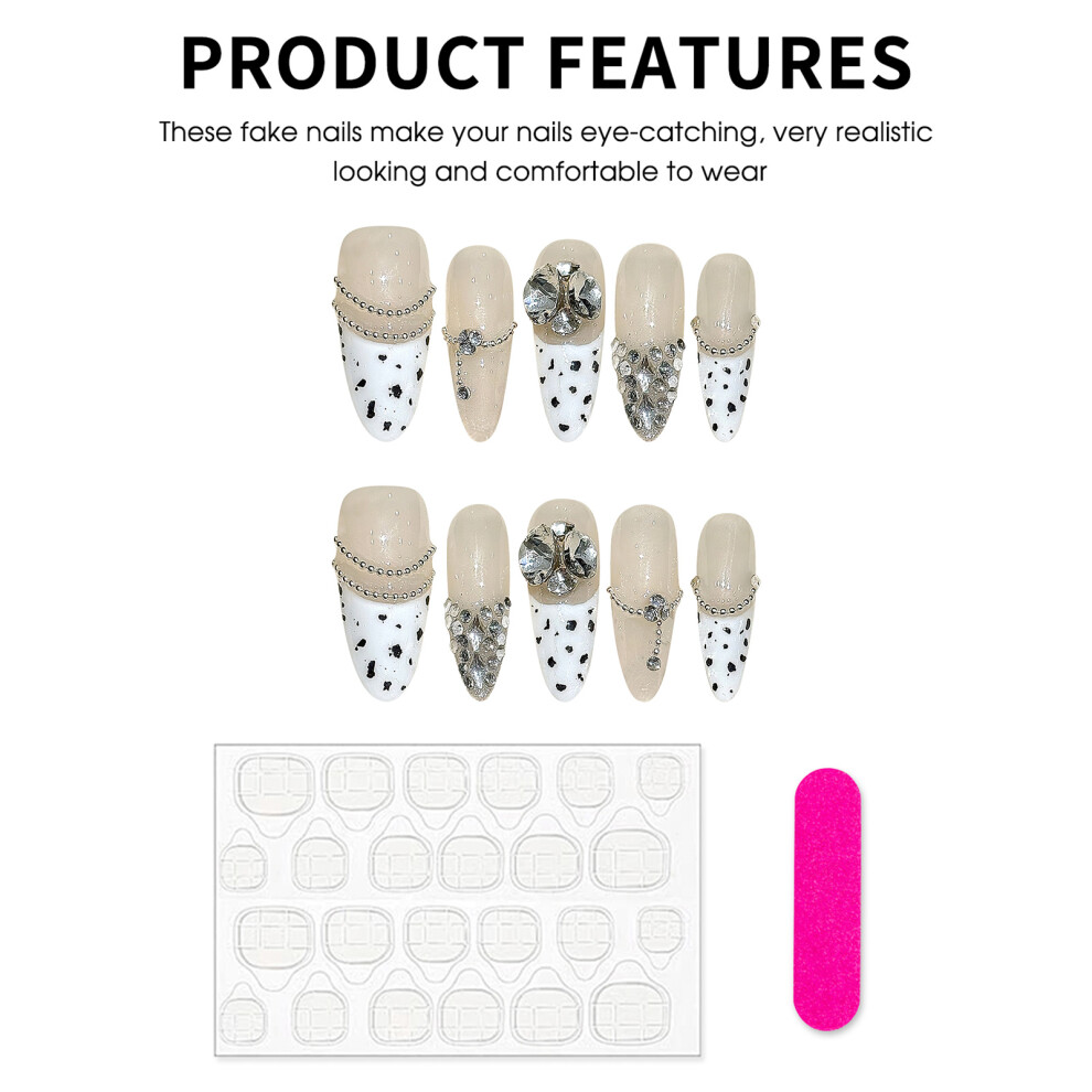Dachuang Beauty White,Cream (Xs) \"Nude Long Press-On Nails, White Tips, Resin, Zero Pressure\"