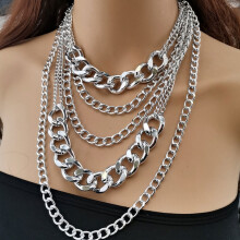 (Silver) Vintage Hip-hop Chain Necklace for Party & Wedding