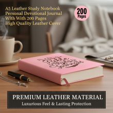 (Style 3 200pg Pink) A5 Leather Journal, 200 Pages, Premium Cover