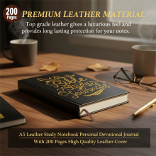(Style 5 200pg Black) A5 Leather Journal, 200 Pages, Premium Cover