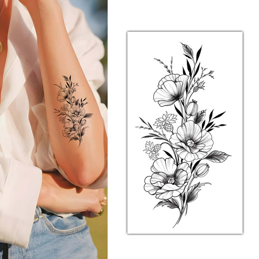 Dachuang Beauty (K485) Waterproof Temporary Flower Tattoos For Women & Girls