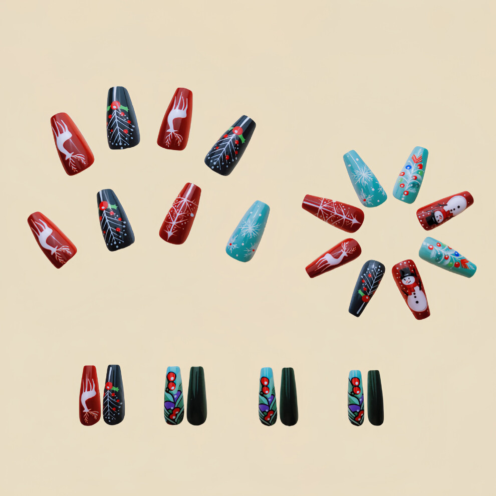 Dachuang Beauty Elk Printed Reusable False Nails - Red & Blue
