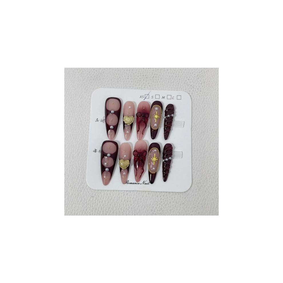 Creation-3C (Xs) Pearl Red Pointed False Nails - Salon Supply