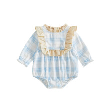 (3-6 Months, Blue) Rompers Naíonán Cailín Leanbh Lantern Muinchille Fada Pleatáilte le Prionta Muineál Crew