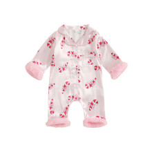 (12-18 Months, Pink) Pitseámaí Nollag Leanbh Cailín Prionta Candy Cane Romper Muinchille Fada Gúna Oíche