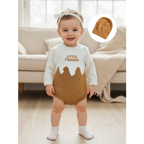 (3-6 Months, Khaki) Φθινοπωρινό πουλόβερ μωρού και καπέλο 2