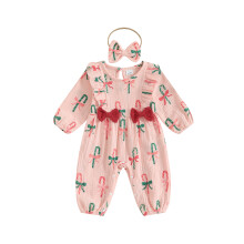 (0-3 Months, Pink) Éadaí Fómhair do Chailíní, Romper Muinchille Fada le Prionta Cána Bogha, Tacar 2 phíosa