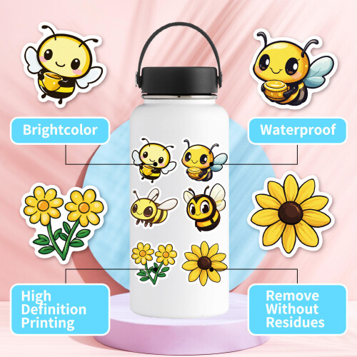 50Pcs Waterproof Bee Stickers for DIY Crafts 2