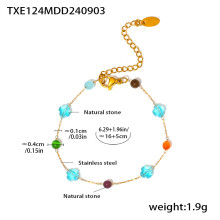 (Blue Bracelet) Natural Stone Chain Necklace Stainless Steel Colorful Stone Bracelets Gifts for Mom Girlfriend Wife