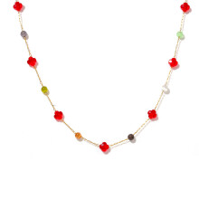 (Red necklace) Natural Stone Chain Necklace Stainless Steel Colorful Stone Bracelets Gifts for Mom Girlfriend Wife