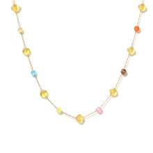 (Yellow necklace) Colorful Stone Necklace & Bracelet Gift Set