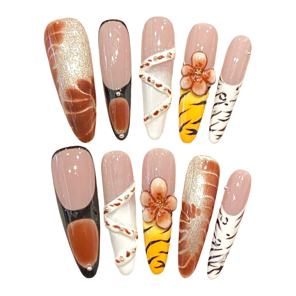 Dachuang Beauty (2633 Thin Dog Tip) 10Pcs Leopard Floral Fake Nails For Sensitive Skin