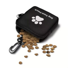 (Black) Dog Treat Pouch - Zippered, Portable for Small Dogs