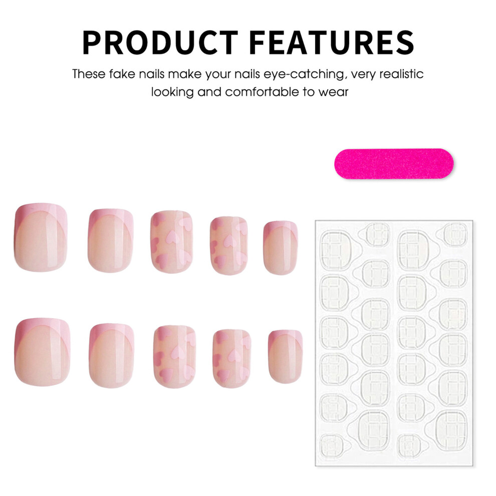 Dachuang Beauty (A338 Jelly Glue Type) 24Pcs Short French Heart Press On Nails For Women