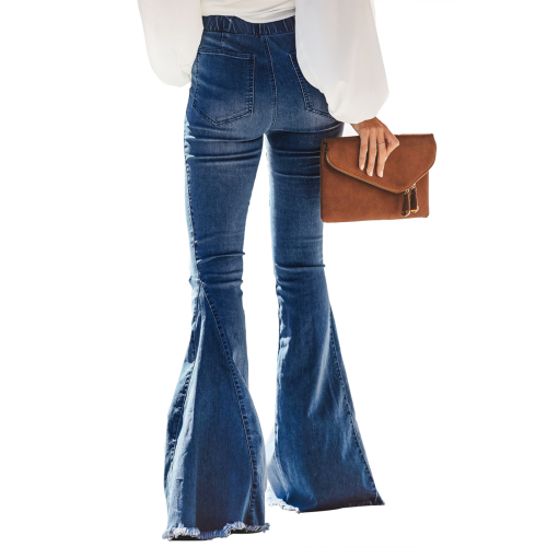(Sky Blue, L) Stretch Flared Pants for Office & Party