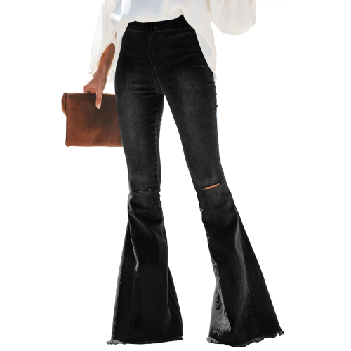 (Black, L) Stretch Flared Pants for Office & Party