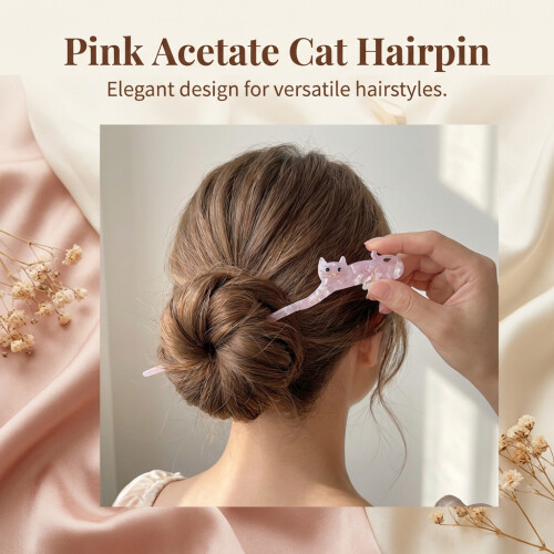 (1 Pink 17cm) Épingle à Cheveux Chat Vintage Acétate Léger 2