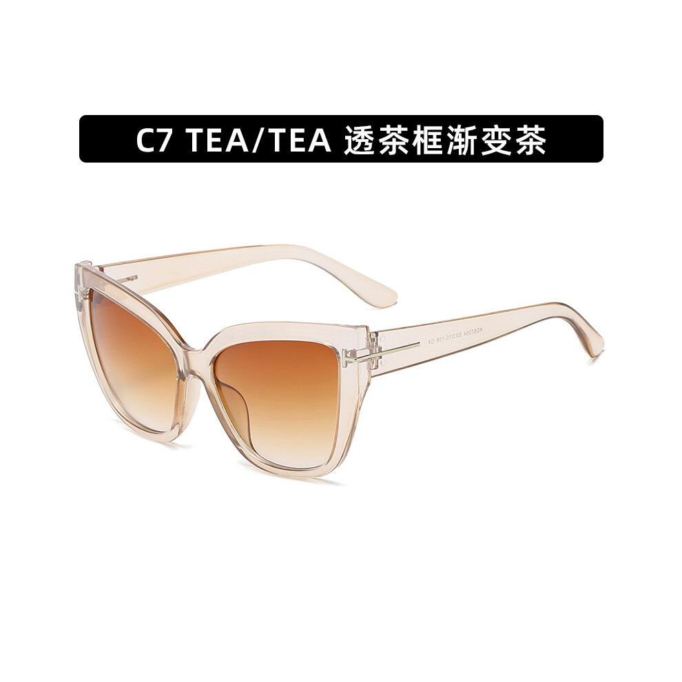 Dachuang Beauty (C7-Champagne Frame Tea Slices) Trendy Retro Sunglasses - Large Frame Fashion Shades