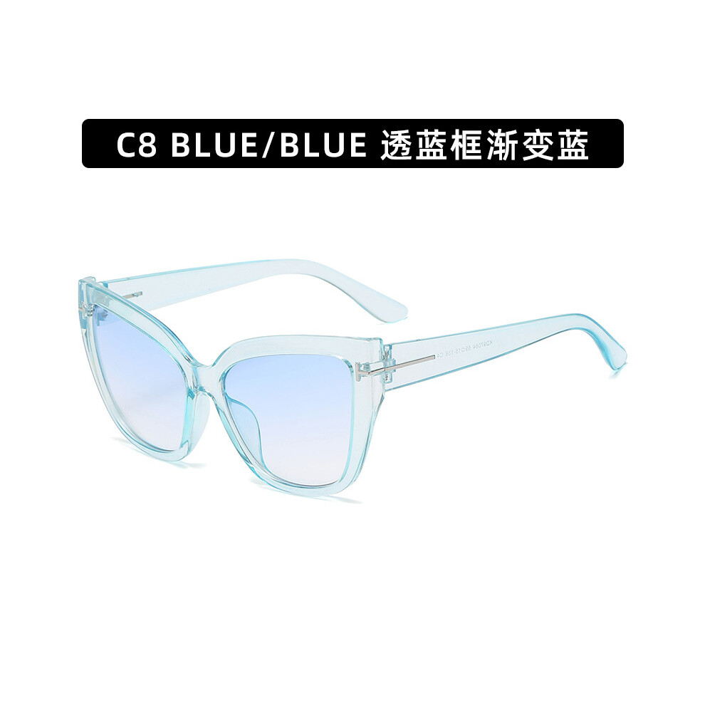 Dachuang Beauty Blue (C8- Transparent Frame Gradient ) Trendy Retro Sunglasses - Large Frame Fashion Shades