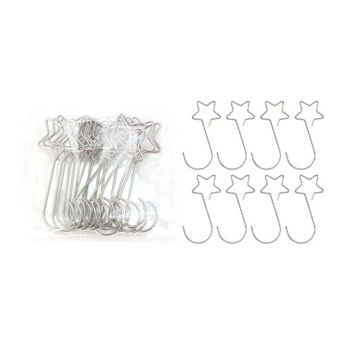 (Silver pentagram) 50Pcs Gold Star Hooks for Christmas Tree Decor
