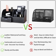 (Black) PU Leather Desk Organizer for Office & Home