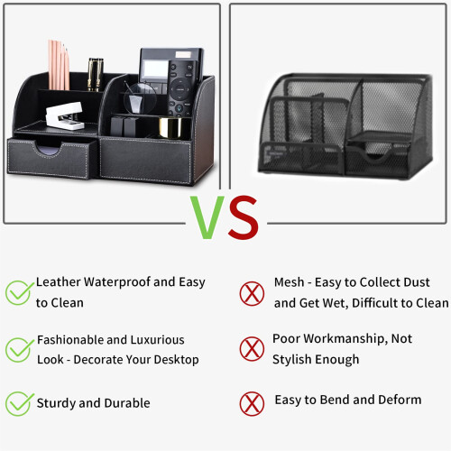 (Black) PU Leather Desk Organizer for Office & Home