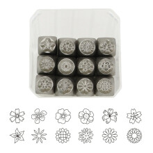 (12pcs 3mm flower stamp) 12PCS Love/Flower Stamps for Leather DIY Crafting