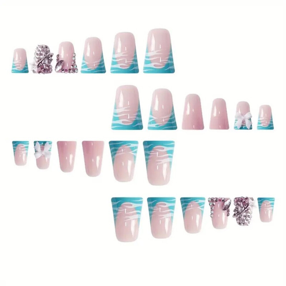 Dachuang Beauty Pink 24Pcs Duck Press-On Nails With Rhinestones