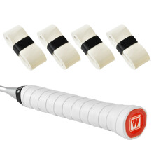 (4 packs of white) PU Leather Badminton Grip - Anti-Slip & Absorbent