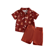 (0-6 Months, Red) 2-delige kerstkleding set voor babyjongens: shirt met korte mouwen en peperkoekmannetje-print + shortje.