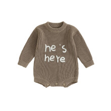 (3-6 Months, Khaki) Macacão infantil para bebê menino, manga comprida, gola redonda, com bordado de letras.