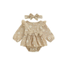 (18-24 Months, Khaki) Herbstliches Baby-Mädchen-Set: Stramplerkleid Haarband (2-teilig)