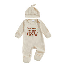 (Newborn, Apricot) Salopă de toamnă pentru bebeluși, cu litere la modă, broderie, guler rotund, mânecă lungă, cu pălărie